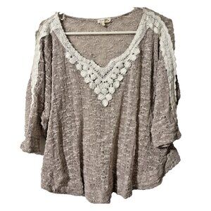 Meadow Rue Taupe Sweater with Lace Size XL